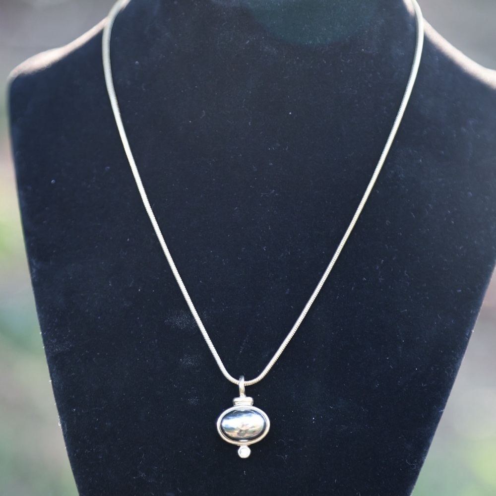 Liz Claiborne Silver Oval Pendant on Chain